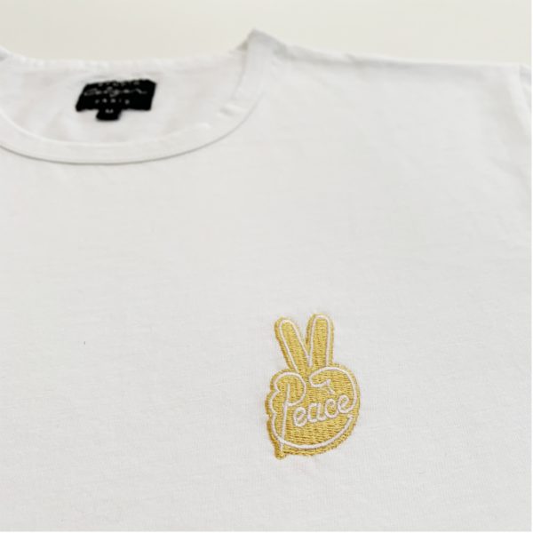 Peace gold embroidery white t-shirt-2211