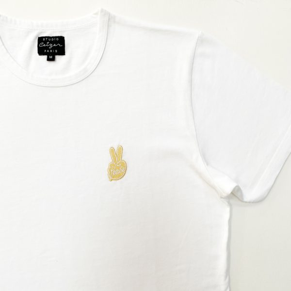 Peace gold embroidery white t-shirt-2212